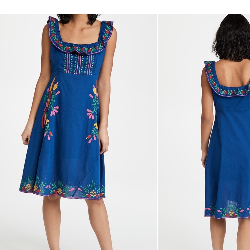 Farm Rio Cross Stitch Embroidered Midi Dress